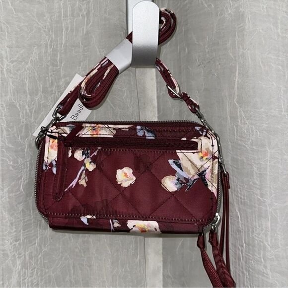 Vera Bradley RFID Blooms and Branches Burgundy Floral Crossbody Wallet Bag Purse - Picture 6 of 16